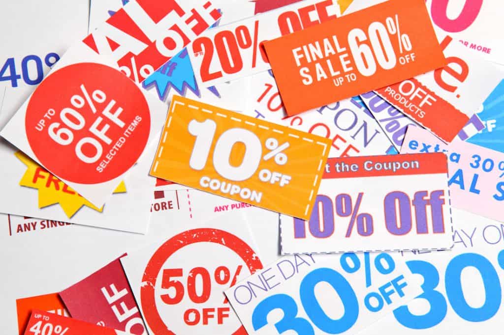 colorful coupons with various discounts